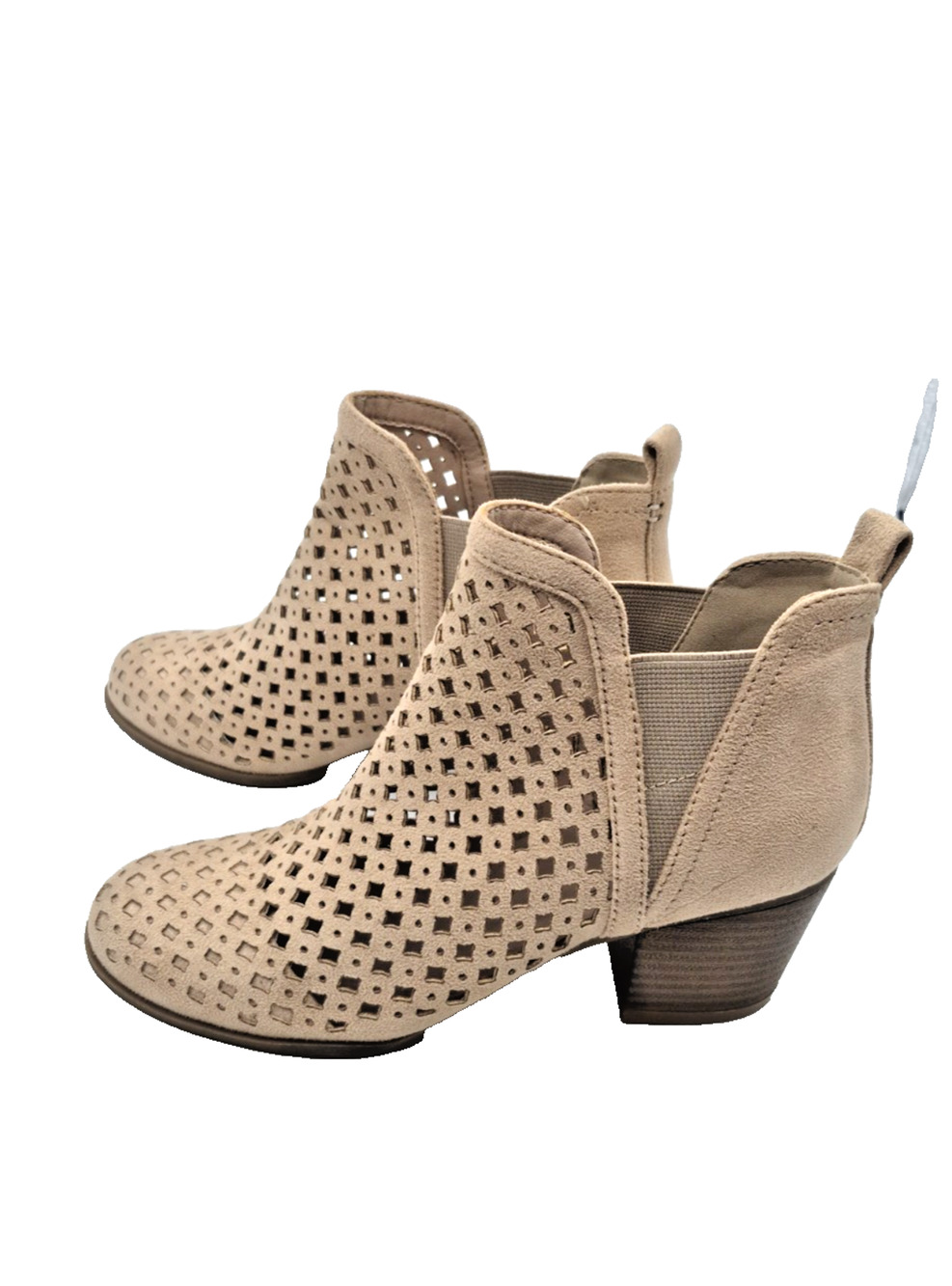 Indigo Rd Salem2 Women Ankle Boots Size 6M Tan Cutout Fabric Block Heel Booties